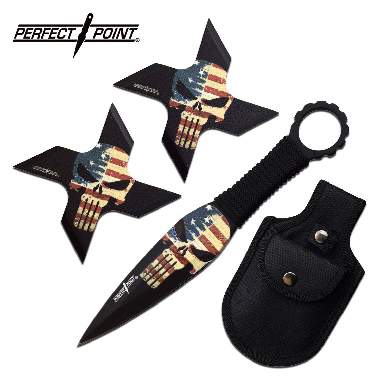 Punisher Throwing Knives and Ninja Star Shuriken USA Set - Tophatter's Army Products & Self Defense Collectible Weapons - Tophatter Daily Deals